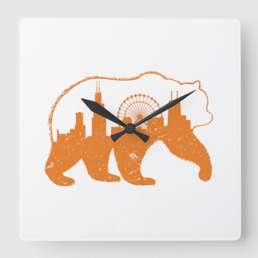 Chicago City Apparel Downtown Walking Bear Silhoue Quadratische Wanduhr (Vorderseite)