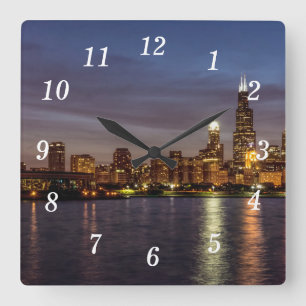 Chicago City Night New Wall Clock Quadratische Wanduhr