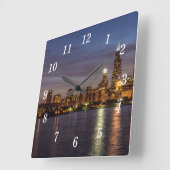 Chicago City Night New Wall Clock Quadratische Wanduhr (Winkel)