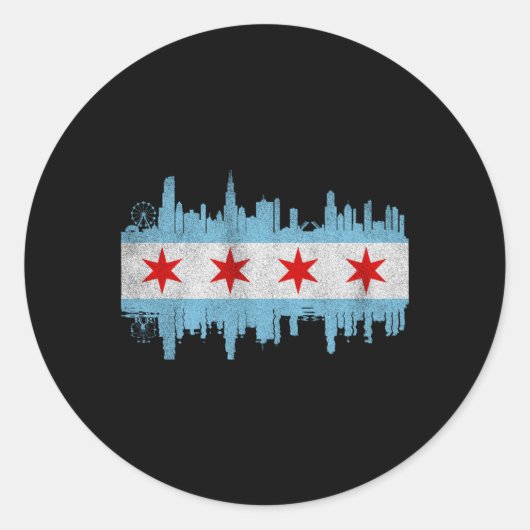 Chicago City Skyline Flag Chicago City Distressed Runder Aufkleber (Vorderseite)