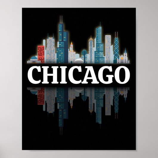 Chicago City Skyline-Lichter nachts Poster (Vorne)