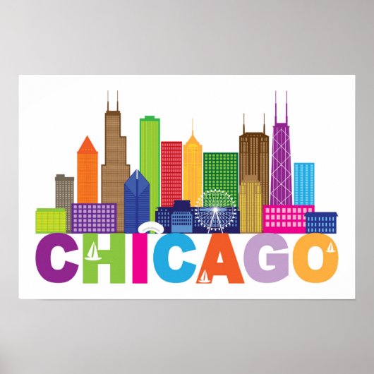 Chicago City Skyline Typografie Poster (Vorne)