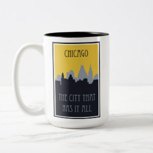 Chicago City Skyline Vintage Travel Poster Zweifarbige Tasse