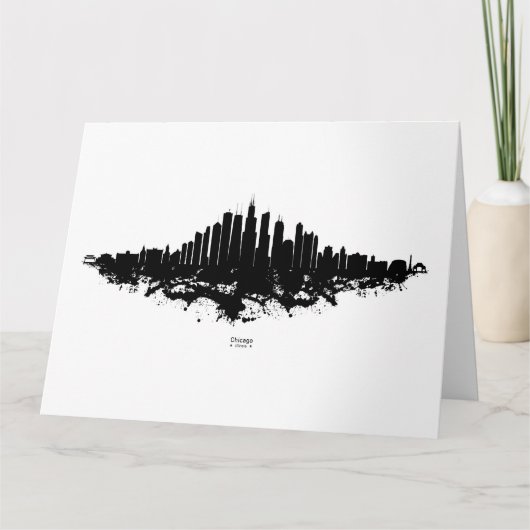 Chicago City Skyline Wasserfarbe Schwarz/Weiß Dankeskarte (Vorderseite)