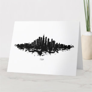 Chicago City Skyline Wasserfarbe Schwarz/Weiß Dankeskarte