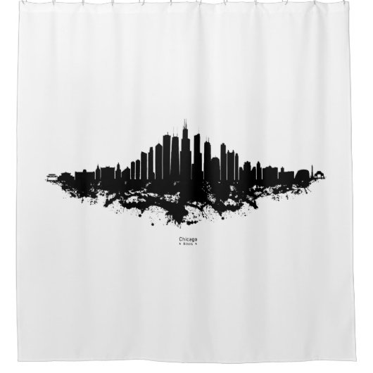 Chicago City Skyline Wasserfarbe Schwarz/Weiß Duschvorhang (Vorderseite)