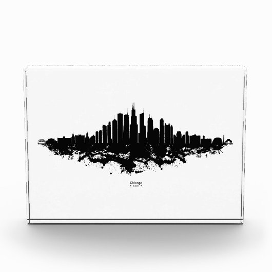 Chicago City Skyline Wasserfarbe Schwarz/Weiß Fotoblock (Vorderseite)