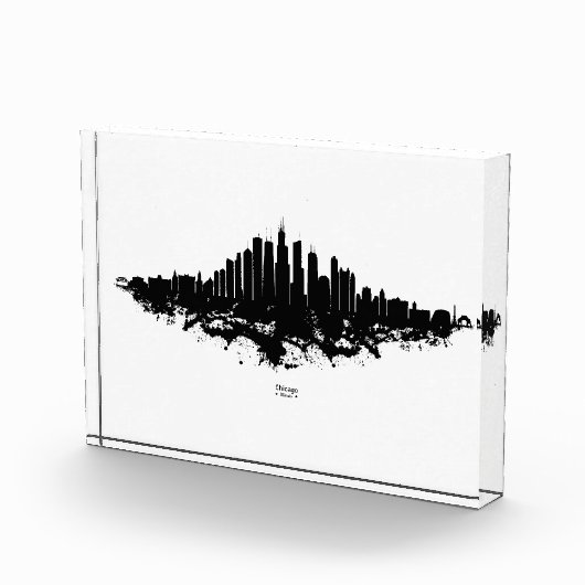 Chicago City Skyline Wasserfarbe Schwarz/Weiß Fotoblock (Rechts)