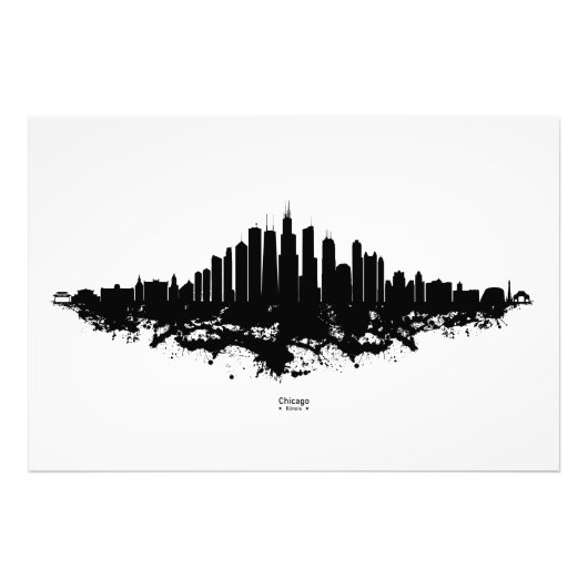 Chicago City Skyline Wasserfarbe Schwarz/Weiß Fotodruck (Vorne)