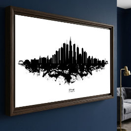 Chicago City Skyline Wasserfarbe Schwarz/Weiß Fotodruck