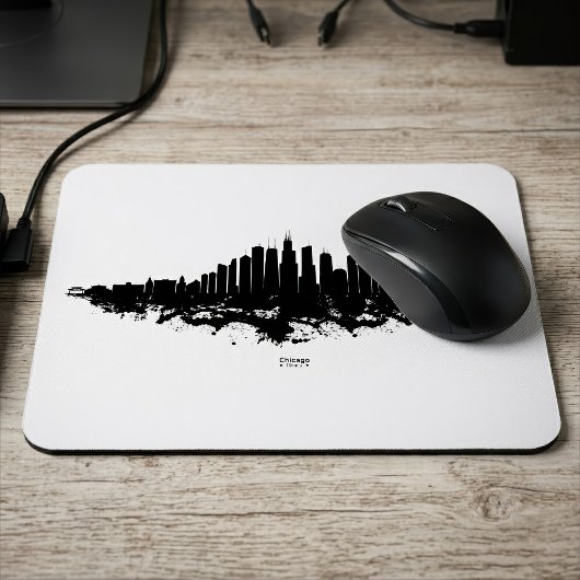 Chicago City Skyline Wasserfarbe Schwarz/Weiß Mousepad