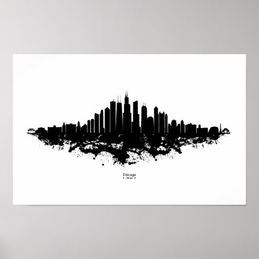 Chicago City Skyline Wasserfarbe Schwarz/Weiß Poster (Vorne)