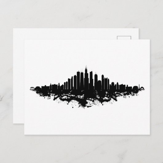 Chicago City Skyline Wasserfarbe Schwarz/Weiß Postkarte (Vorne/Hinten)