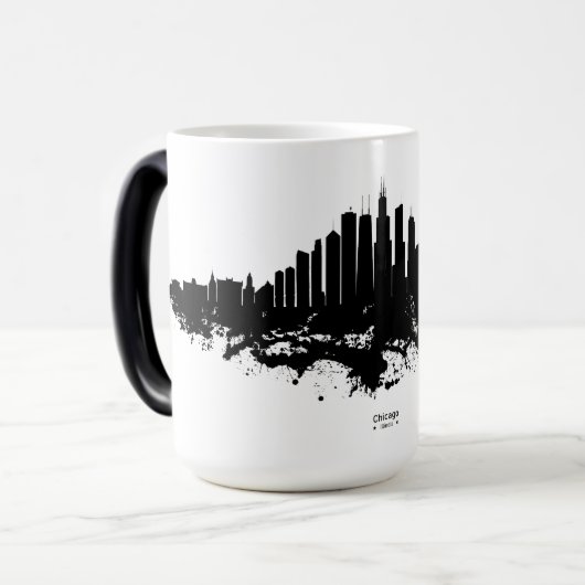 Chicago City Skyline Wasserfarbe Schwarz/Weiß Verwandlungstasse (Vorderseite Links)