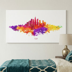 Chicago City Skyline Watercolor auf Weiß Leinwanddruck