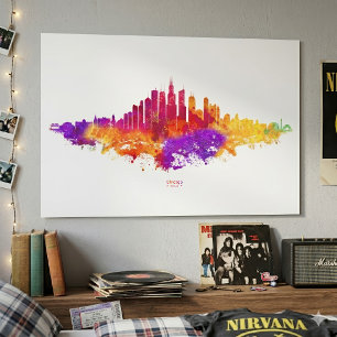 Chicago City Skyline Watercolor auf Weiß Poster