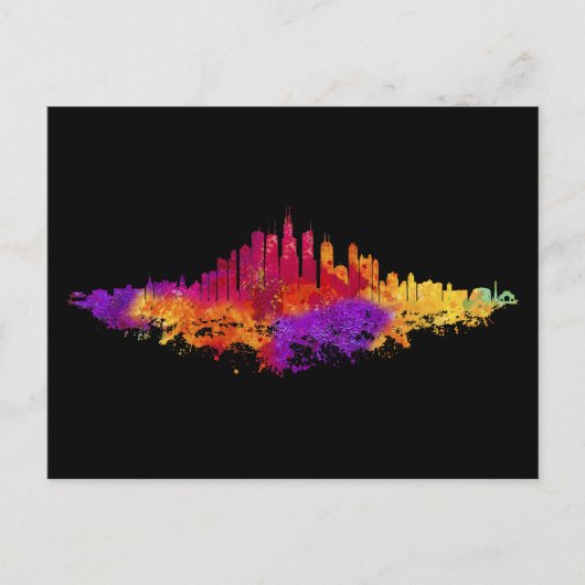 Chicago City Skyline Watercolor auf Weiß Postkarte (Vorderseite)