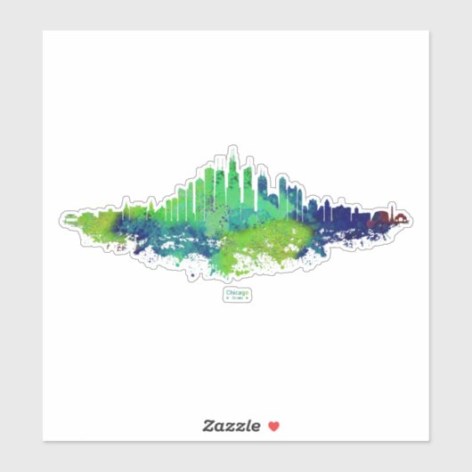 Chicago City Skyline Watercolor in blau und Limon Aufkleber (Blatt)