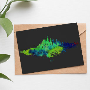 Chicago City Skyline Watercolor in blau und Limon Postkarte