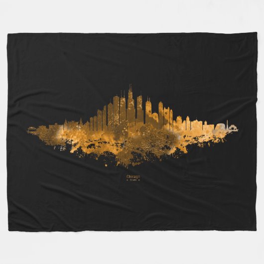 Chicago City Skyline Watercolor in Orange Fleecedecke (Vorderseite (Horizontal))