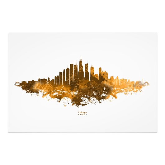 Chicago City Skyline Watercolor in Orange Fotodruck (Vorne)