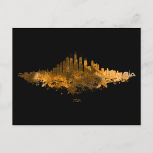 Chicago City Skyline Watercolor in Orange Postkarte