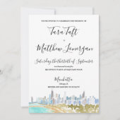 Chicago City Skyline Watercolor Wedding Invitation Einladung (Vorderseite)