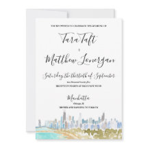 Chicago City Skyline Watercolor Wedding Invitation
