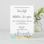Chicago City Skyline Watercolor Wedding Invitation Einladung (Stehend Vorderseite)