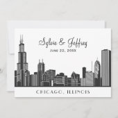 Chicago City Skyline Wedding Black and White Einladung (Vorderseite)