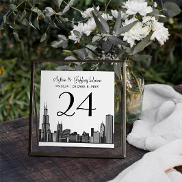 Chicago City Skyline Wedding Monogram Tischnummer