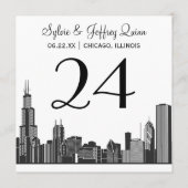 Chicago City Skyline Wedding Monogram Tischnummer (Rückseite)