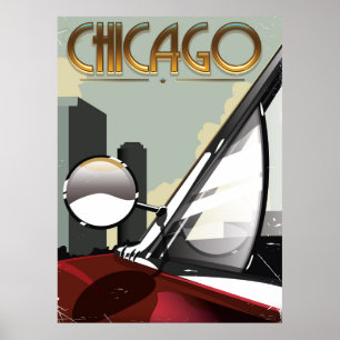 Chicago City Vintage-Autoreiseplakat Poster