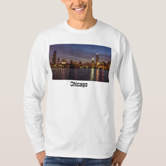 Chicago Cityscape Night Long Sleeve T - Shirts (Vorderseite)
