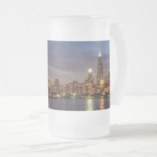 Chicago Cityscape Night Mattiert Glass Beer Tasse