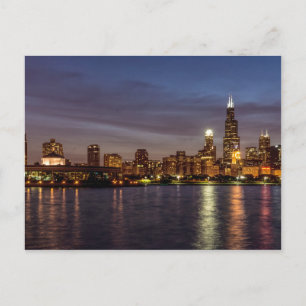 Chicago Cityscape Night Postcard Postkarte