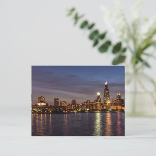 Chicago Cityscape Night Postcard Postkarte (Stehend Vorderseite)