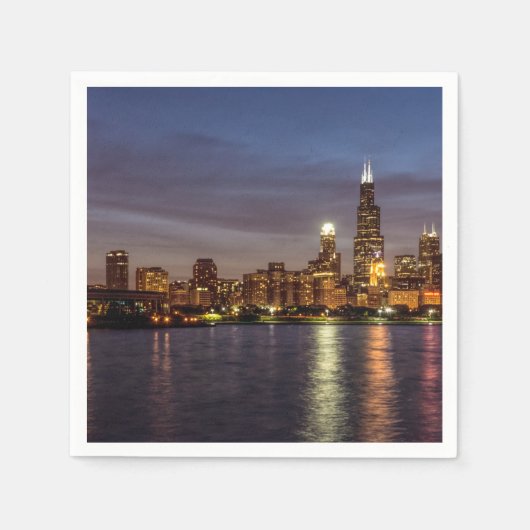 Chicago Cityscape Night Serviette (Vorderseite)