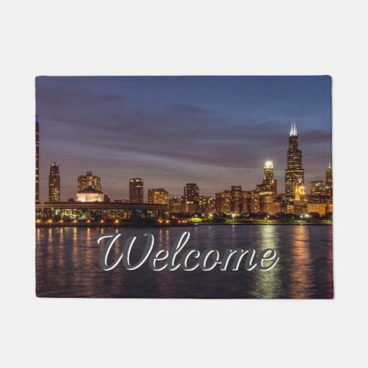 Chicago Cityscape Night Welcome Doormat Fußmatte (Vorderseite)
