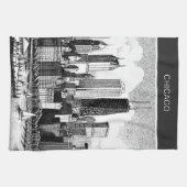 Chicago Cityscape Schwarz-weiß Geschirrtuch (Horizontal)