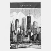 Chicago Cityscape Schwarz-weiß Geschirrtuch (Vertikal)
