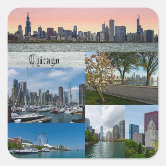 Chicago Collage Quadratischer Aufkleber (Vorderseite)