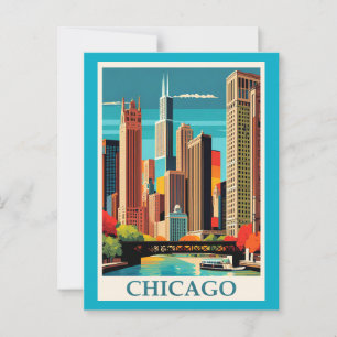 Chicago Colorful Cityscape Postkarte