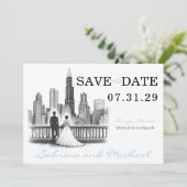 Chicago Couple Save The Date (Stehend Vorderseite)