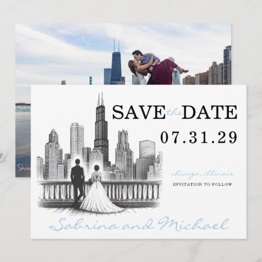 Chicago Couple Save The Date (Vorne/Hinten)