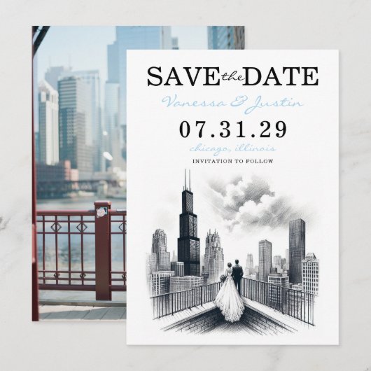 Chicago Couple Save The Date (Vorne/Hinten)