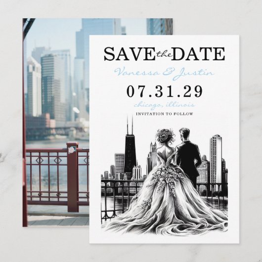 Chicago Couple Save The Date (Vorne/Hinten)
