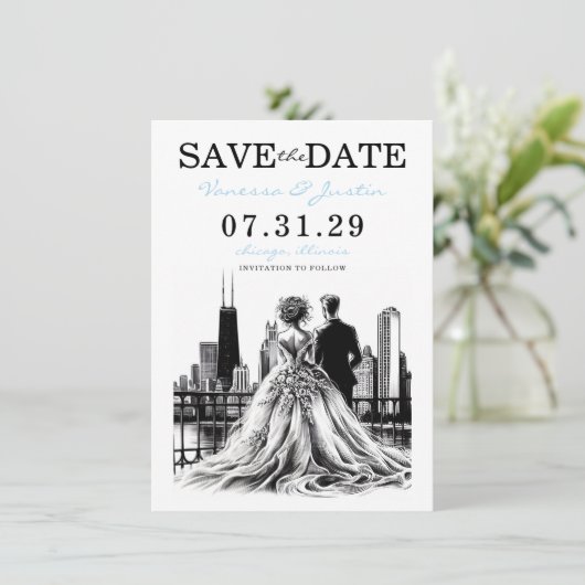 Chicago Couple Save The Date (Stehend Vorderseite)