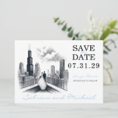 Chicago Couple Save The Date (Stehend Vorderseite)