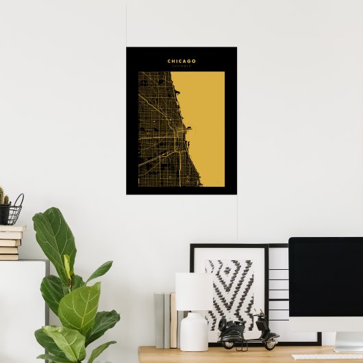 Chicago Dark Gold City Map Poster (Heimbüro)